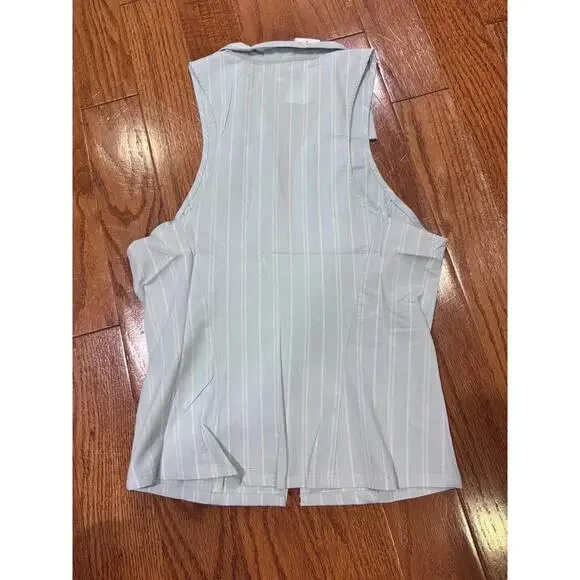 NWT Urban Outfitters Blue White Striped Pattern Folded Collar Sleeveless ButtonU - Picture 6 of 7